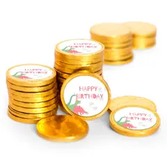 84 Pcs Pink Dinosaur Kid's Birthday Candy Party Favors Chocolate Coins with Gold Foil