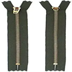 Brass Jeans/Pants YKK #4.5 Zippers - Color Olive Green (2 Zippers Per Pack) (7" Inches)