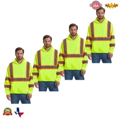 RADYAN&reg; High Visibility Long Sleeve Safety Hoodie with Reflective Strips and Hood for Construction Work