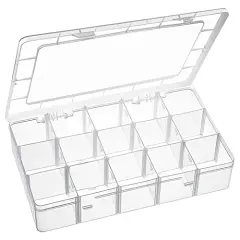 15 Large Grids Plastic Organizer Box with Dividers, Exptolii Clear Compartment Container Storage for Washi Tapes Beads Crafts Jewelry Fishing Tackles, Size 11 x 6.3 x 2.2 in