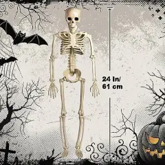 24 Inches Halloween Posable Skeleton, Full Body Skeleton Movable Joints, Plastic Bones for Hanging Halloween Decorations