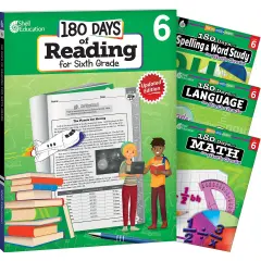 180 Days Books: Reading, Spelling, Language, & Math for Grade 6 - Set of 4 Books