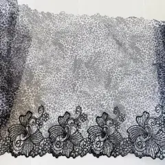 Kitcheniva 9" Wide Black & Grey Leopard-Print Embroidered Lace