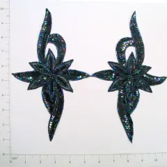 Floral Star Sequin Applique/Patch Pack of 2 Black AB
