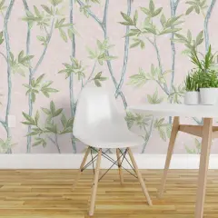 Peel & Stick Wallpaper 2FT Wide Chinoiserie Blush And Green Large Scale Pastel Forest Custom Removable Wallpaper by Spoonflower