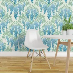 Peel & Stick Wallpaper 2FT Wide Art Deco Floral Botanical Wisteria Cottagecore Garden Vine Leaves Vintage Flowers Hand Drawn Custom Removable Wallpaper by Spoonflower