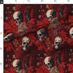 Various Fabrics by the Yard or Fat Quarter Spooky Floral Maroon Red Large Scale Skulls Vines Custom Printed Fabric by Spoonflower