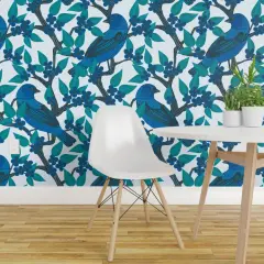 Peel & Stick Wallpaper 2FT Wide Birds Woods Tree Branches Nature Large Scale Songbird Custom Removable Wallpaper by Spoonflower
