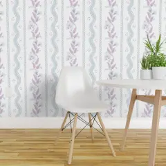 Peel & Stick Wallpaper 2FT Wide Cottagecore Floral Stripe Botanical Grandmillennial Purple Blue Traditional Custom Removable Wallpaper by Spoonflower