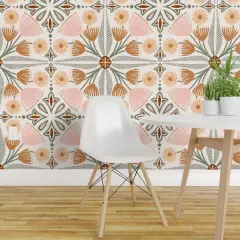 Peel & Stick Wallpaper 2FT Wide Tiles Pinks Tuscan Blush Italian Villa Floral Quatrefoil Large Scale Custom Removable Wallpaper by Spoonflower