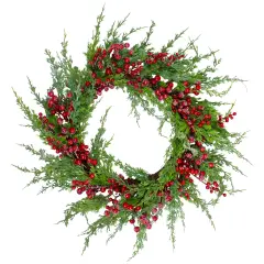 Northlight Real Touch&trade;️ Iced Berries and Pine Artificial Christmas Wreath- 24" - Unlit Red