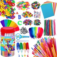 Arts and Crafts Supplies for Kids - Craft Art Supply Jar Kit for Student Age 4 5 6 7 8 9 10 Year Old Crafting Activity - Collage Arts Set for Toddlers Preschool DIY Classroom Home Project