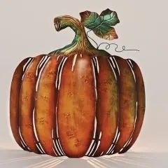 Roman 13" Burnt Orange and Green Metal Pumpkin Autumn Votive Candleholder