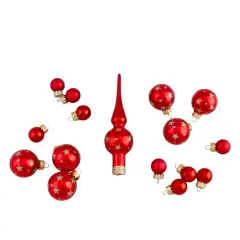 Northlight Star Christmas Glass Ball Ornaments with Tree Topper - Red - 16pc