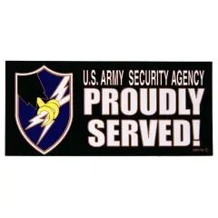 U.S. Army Security Agency Proudly Served Bumper Sticker 3"X6-1/2"