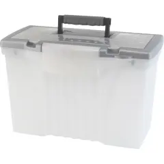 Storex Portable File Box with Organizer Lid, Legal/Letter, Clear/Silver