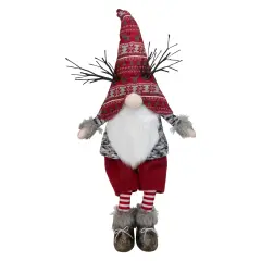 Northlight LED Lighted Antlers Fair Isle Sitting Gnome Christmas Figure - 30" - Red and Gray