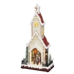 Roman 19" LED Musical Rotating Christmas Tree Church Battery Operated Figurine Beige