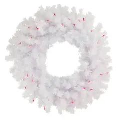 Northlight Pre-Lit Geneva Spruce Artificial Christmas Wreath - White - 24" - White - Pink Lights
