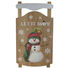 Northlight 24&rdquo; Let It Snow Wooden Sled Snowman and Snowflakes Wall Sign Brown