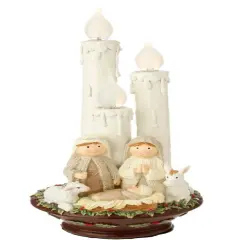 Raz 14.5" Pre-Lit White Holy Family Christmas Nativity with Candles Tabletop Decor