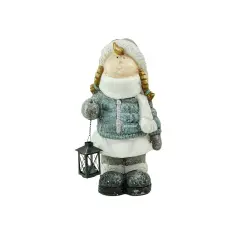 Northlight 18" Snowy Woodlands Little Girl Holding Tea Light Lantern Christmas Figurine Blue