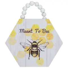 Northlight Beaded Hanger "Meant to Bee" Hexagon Plaque Wall Art - 7" White