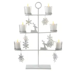 Midwest 20.5" White Reindeer and Snowflakes Votive Candle Holder Tabletop Tree
