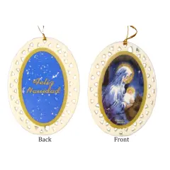 CC Christmas Decor Club Pack of 192 Ivory and Blue Jesus with Holy Mary Christmas Ornaments 3.75"