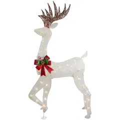 Northlight 60" LED Lighted Glitter Reindeer with Red Bow Outdoor Christmas Decoration White