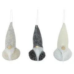 Northlight Set of 3 Gray and Cream Plush Gnomes Christmas Ornaments 4.75"