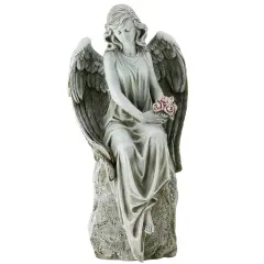 Roman Joseph's Studio Angel with Flowers Outdoor Garden Statue - 17.75" Gray