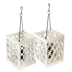 Melrose 8.5" Metro White Geometric Diamond Lattice Hanging Patio Pillar Candle Lantern