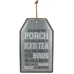 Tii Collections 16" Distressed Metal Rules of the Porch Hanging Wall Decor Silver