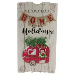 Northlight 24-Inch Lighted All Roads Lead Home Vintage Red Trailer Christmas Wall Sign Beige