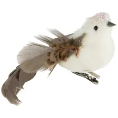 Northlight Bird with Clip and Feathers Christmas Ornament - 6" - White and Brown