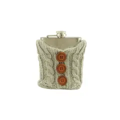 Wild Eye Stainless Steel Drinking Flask with Cozy Gray Knit Sweater with Brown Buttons - 7 oz