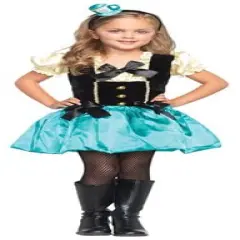Enchanted Costumes Girl's Teal and Black Tea Party Princess Halloween Costume - XS Blue