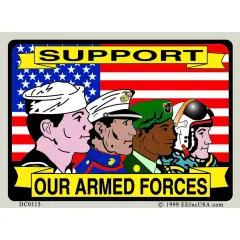 Support Our Armed Forces American Flag Sticker 2-3/4"X4"