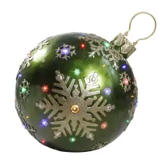 Northlight LED Lighted Commercial Grade Christmas Ball Ornament Decoration with Snowflakes - 18" - Green