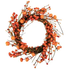 Northlight Red and Orange Berries with Mini Pumpkins Fall Harvest Wreath - 20" - Unlit