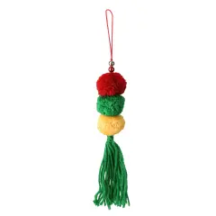 Raz 10.75&rdquo; Green Triple Plush Pom Pom and Fringe Christmas Ornament
