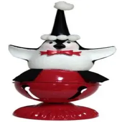 Melrose 11.25" Playful Glittered Black and White Penguin Sitting on Large Christmas Red Jingle Bell