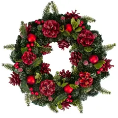 Northlight RedPine Cones and Ornaments Christmas Wreath, 13" - Unlit Green