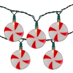 Northlight Peppermint Candy Christmas Light Set - Clear - 6' Green Wire - 10ct Red