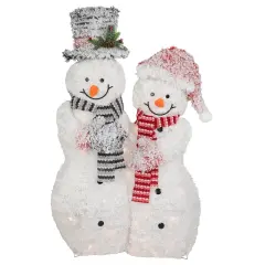 Northlight 39" Lighted Snowy Tinsel Snowman Couple Outdoor Christmas Decoration White