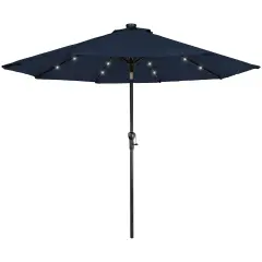 Northlight 9ft Solar Lighted Outdoor Patio Market Umbrella with Hand Crank and Tilt, Navy Blue
