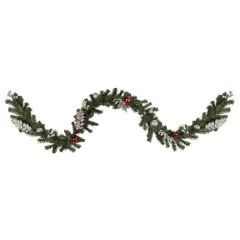 Northlight Pre-Lit LED Battery Operated Pre-Decorated Pine Christmas Garland - 9' x 12" - Warm White Lights Green
