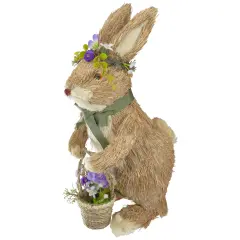 Northlight 15" Brown Sisal Bunny Rabbit with Basket Easter Figure