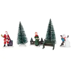 Northlight 7-Piece Christmas Village Figurine and Tree Display Set Red